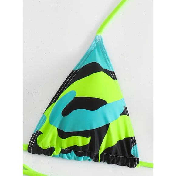 Camouflage Triangle Top Side Tie High Waist String Bikini Small - Picture 3 of 5